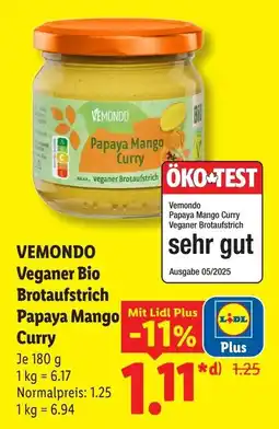 Lidl VEMONDO Veganer Bio Brotaufstrich Papaya Mango Curry Angebot