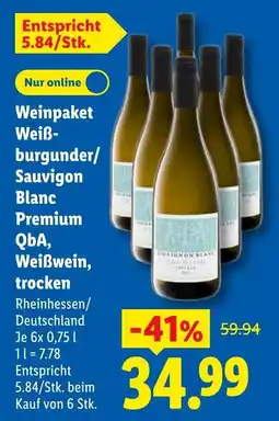 Lidl Weinpaket Weißburgunder/Sauvignon Blanc Premium QbA, Weißwein, trocken Angebot
