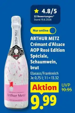Lidl Arthur Metz Crémant d'Alsace AOP Rosé Edition Spéciale, Schaumwein, brut Angebot