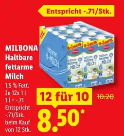 Lidl MILBONA Haltbare fettarme Milch Angebot