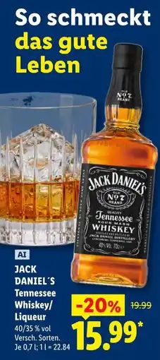 Lidl JACK DANIEL'S Tennessee Whiskey/Liqueur Angebot