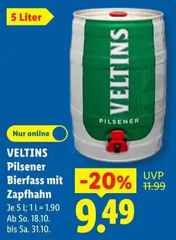 Lidl VELTINS Pilsener Bierfass mit Zapfhahn Angebot