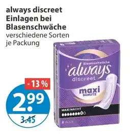 V Markt always discreet Einlagen bei Blasenschwäche Angebot