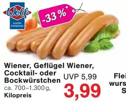 Wiglo Wunderland Wolf Wiener, Geflügel Wiener, Cocktail- oder Bockwürstchen Angebot