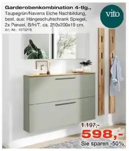 Möbel Inhofer Garderobenkomination 4-tlg., Taupgrün/Navarra Eiche Nachbildung, vito Angebot