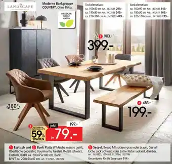 Esstisch und Bank Platte Wildeiche massiv, geölt