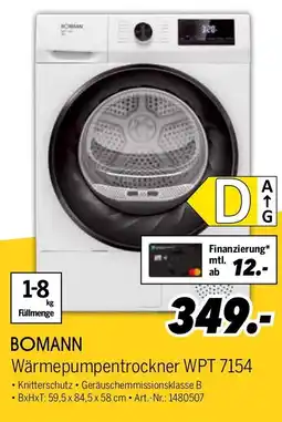 MEDIMAX BOMANN Wärmepumpentrockner WPT 7154 Angebot