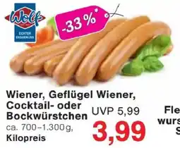 Jawoll Wolf Wiener, Geflügel Wiener, Cocktail- oder Bockwürstchen Angebot