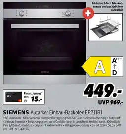 MEDIMAX SIEMENS Autarker Einbau-Backofen EP211B1 Angebot