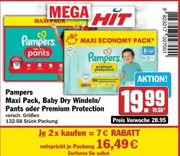 HIT Pampers Maxi Pack, Baby Dry Windeln/Pants oder Premium Protection Angebot