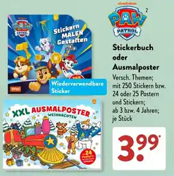 Aldi Süd PAW PATROL Stickerbuch oder Ausmalposter Angebot