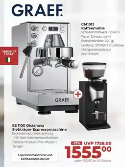 Hirsch und Ille Graef ES 1100 Dicianova Siebträger-Espressomaschine und CM1012 Kaffeemühle Angebot