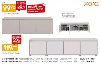 Garderobenbank, kaschmirfarbig, 3 Türen