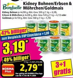 Norma Bonduelle Kidney Bohnen/Erbsen & Möhren/Goldmais Angebot