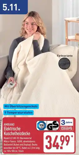 Aldi Nord AMBIANO Elektrische Kuschelheizdecke Angebot