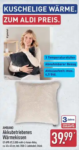 Aldi Nord AMBIAINO Akkubetriebenes Wärmekissen Angebot