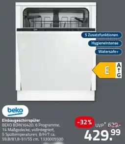 ROLLER beko Einbaugeschirrspüler Angebot