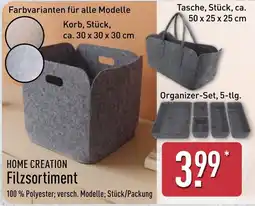 Aldi Nord HOME CREATION Filzsortiment Angebot