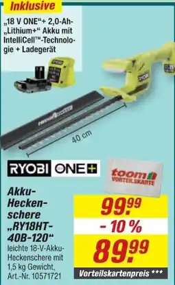 toom Baumarkt RYOBI ONE+ Akku-Heckenschere „RY18HT-40B-120“ Angebot