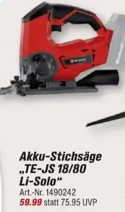 toom Baumarkt Einhell Akku-Stichsäge ,,TE-JS 18/80 Li-Solo" Angebot