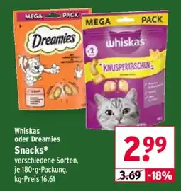 Wasgau Whiskas oder Dreamies Snacks Angebot
