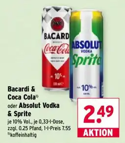 Wasgau Bacardi & Coca Cola oder Absolut Vodka & Sprite Angebot