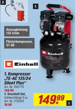 toom Baumarkt Einhell Kompressor "TE-AC 135/24 Silent Plus" Angebot