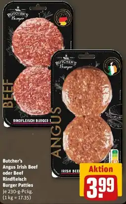 REWE Butcher's Angus Irish Beef oder Beef Rindfleisch Burger Patties Angebot
