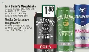 Edeka Jack Daniel's Mixgetränke Oderr Wodka Gorbatschow Mixgetränke Angebot