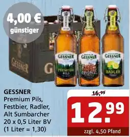 Getränke Quelle GESSNER Premium Pils, Festbier, Radler, Alt Sumbarcher Angebot