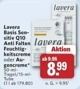Combi Lavera Basis Sensitiv Q10 Anti Falten Feuchtigkeitscreme oder Augencreme Angebot