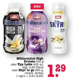 Scheck-in-Center Müllermilch High Protein oder Typ Latte oder Skyr to go Angebot