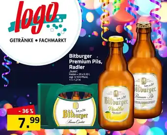 Logo Getränkemarkt Bitburger Premium Pils, Radler 20x0,33L Angebot