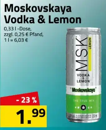 Logo Getränkemarkt Moskovskaya Vodka & Lemon 0,33L Dose Angebot