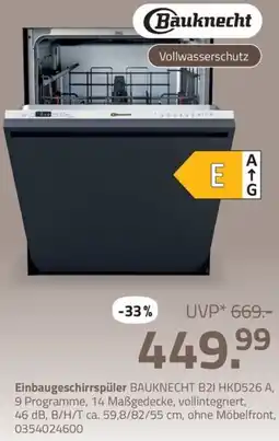 ROLLER Einbaugeschirrspüler BAUKNECHT B2I HKD526 A Angebot