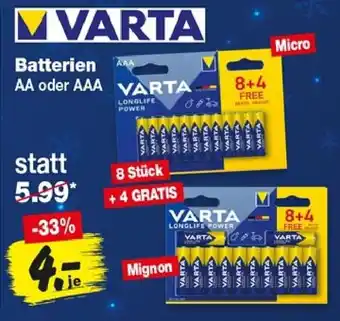 VARTA Batterien AA oder AAA