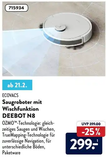 Aldi Nord Ecovacs Saugroboter mit Wischfunktion Deebot N8 Angebot