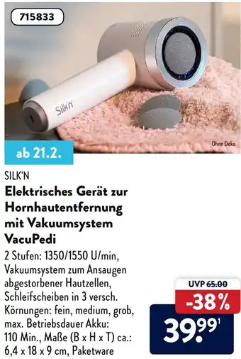 Aldi Nord Silk'n Elektrisches Gerät zur Hornhautentfernung mit Vakuumsystem VacuPedi Angebot