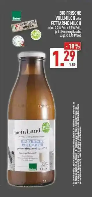 Marktkauf Bioland Meinland Edeka Bio Frische Vollmilch Oder Fettarme Milch Angebot