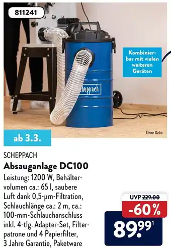 Aldi Nord Scheppach Absauganlage DC100 Angebot