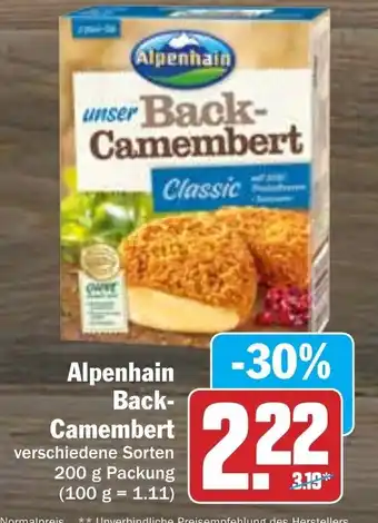 Hit Alpenhain Back Camembert 200g Packung Angebot