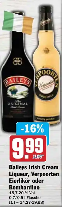 Hit Baileys Irish Cream Liqueur, Verpoorten Eierlikör oder Bombardino 0,7/0,5L Flasche Angebot