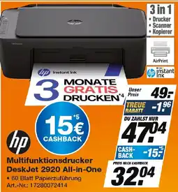 Expert Technomarkt hp Multifunktionsdrucker DeskJet 2920 All-in-One Angebot