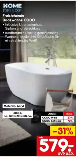 Netto Marken-Discount HOME DELUXE Freistehende Badewanne CODO Angebot