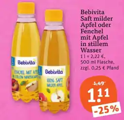 tegut Bebivita Saft milder Apfel oder Fenchel Angebot