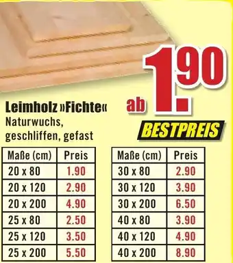 B1 Discount Baumarkt Leimholz ))Fichte(( Naturwuchs, geschliffen, gefast Angebot