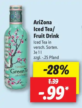 Lidl AriZona Iced Tea/Fruit Drink 1L Angebot