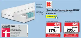 Lidl 7 Zonen Taschenfederkern Matratze BT 1000 Angebot