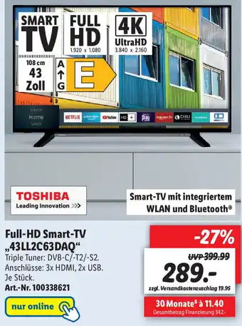 Lidl Toshiba Full HD Smart TV 43LL2C63DAQ Angebot