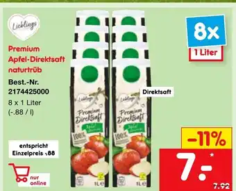 Netto Marken-Discount Premium Apfel Direktsaft naturtrüb Angebot